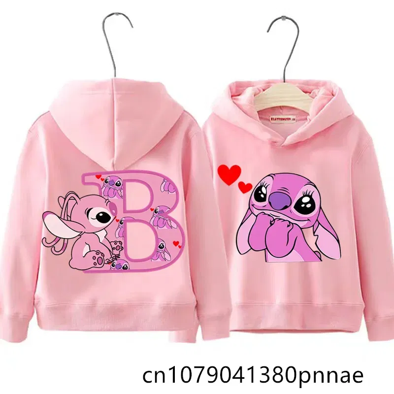 Color: black, Kid Size: 13 - Girls Boys Lilo and Stitch Sportswear Hoodies Casual Fashion Sweatshirts Angel Letter AZ Anime Autumn/Winter Hoodie Kids Hoodies