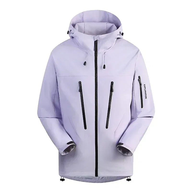 Color: Lavender, Size: XL - Spring Autumn Men's Windbreaker Fashion Outdoor Mountaineering Travel Windproof Waterproof Hooded Jacket Slim Fit Versatile Coat