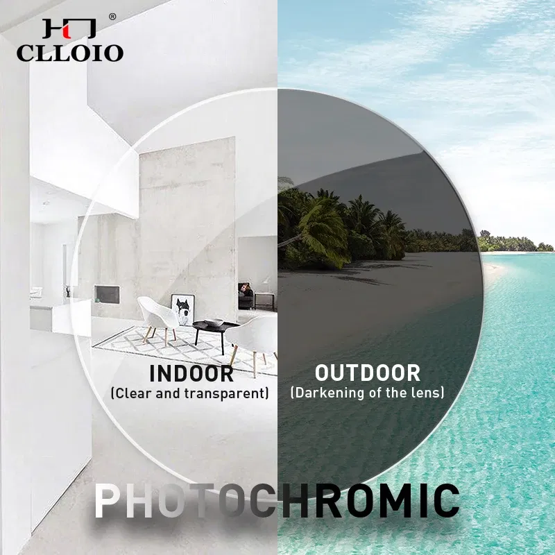Lenses Color: Red, Lens Index: 1.61 - CLLOIO Photochromic Anti Blue Light Series Hyperopia Myopia Lens 1.56 1.61 1.67 1.74 Prescription CR-39 Resin Aspheric Lenses