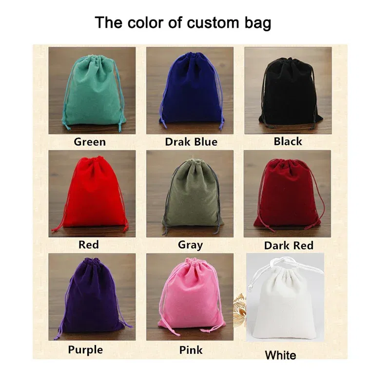 Custom Link Jewelry Drawstring Bags Personalized Logo Printed Pouches Velvet Jewellery Packaging Sack Wedding Favor Bags