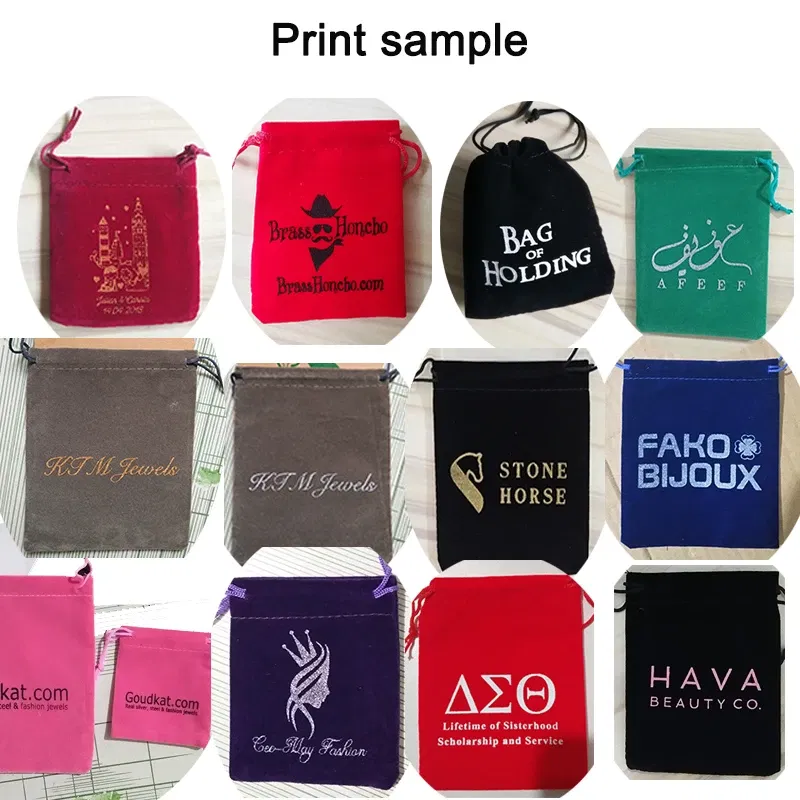 Custom Link Jewelry Drawstring Bags Personalized Logo Printed Pouches Velvet Jewellery Packaging Sack Wedding Favor Bags