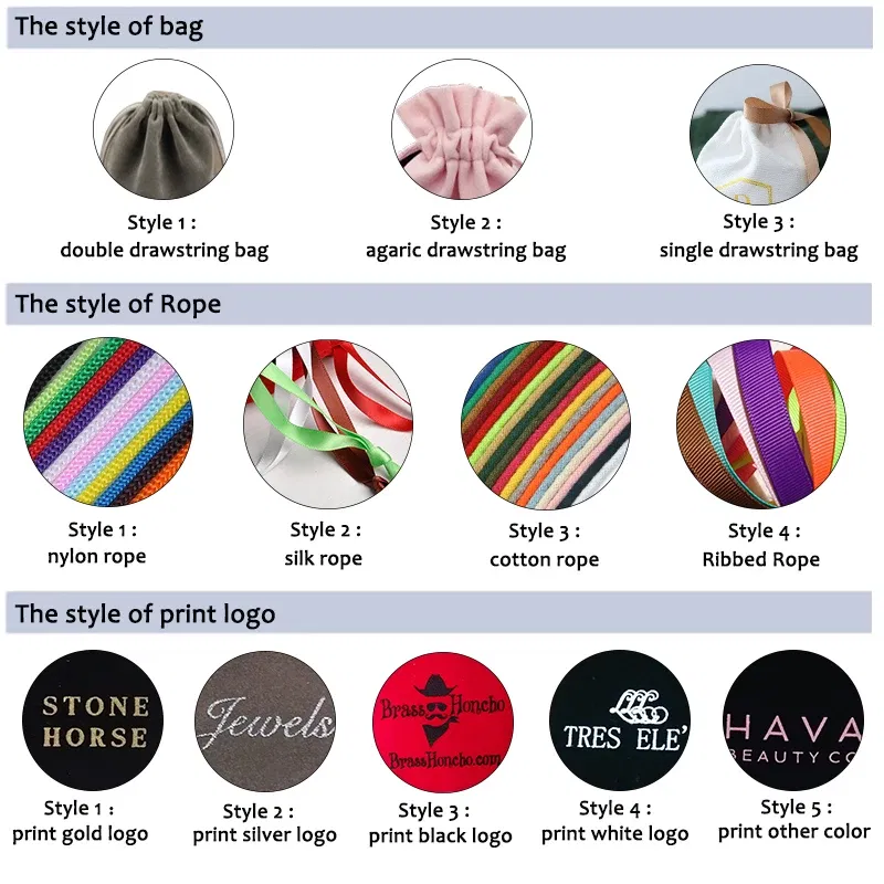 Custom Link Jewelry Drawstring Bags Personalized Logo Printed Pouches Velvet Jewellery Packaging Sack Wedding Favor Bags