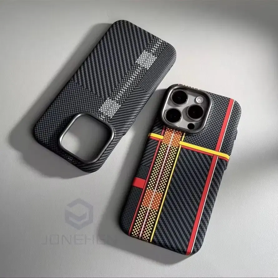 Color: Beige, Material: Microfiber - Luxury Alloy Lens Personalized Pixel 3D Relief Carbon Fibre Pattern Case For iPhone 13 14 15 16 Pro Max Slim Cover For Magsafe