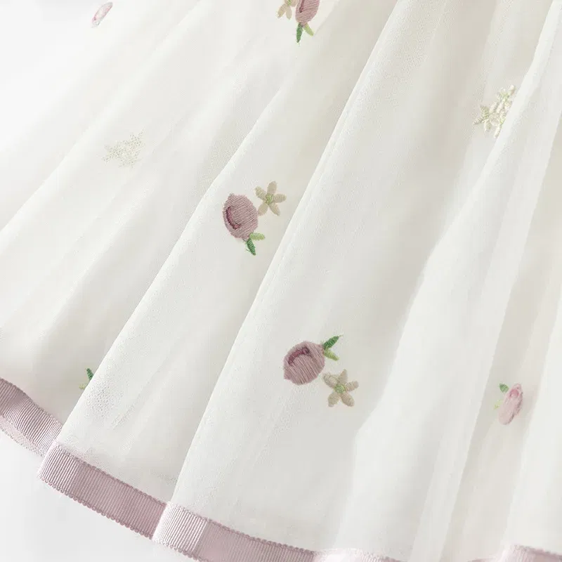 Color: Pink, Kid Size: 32 - Dave Bella 2025 Spring Girls Baby Princess Dress Children New Gentle Cute Embroidery Mesh Long Sleeved Party Outdoor DB1250340
