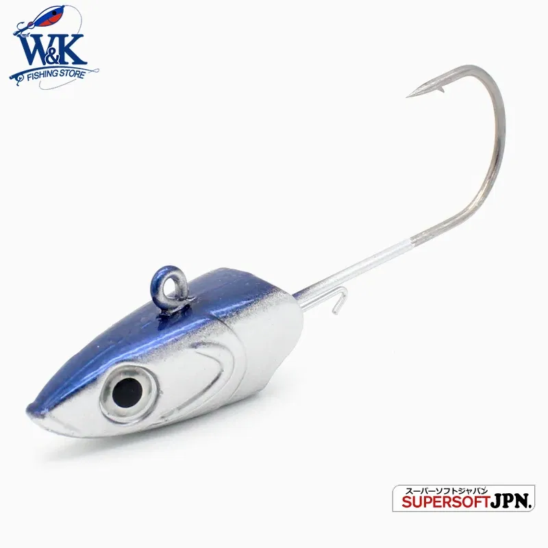 Color: WHITE - WK Strong 8/0 90g and 6/0 60g Jig Hooks Big Jig Head for Soft Lure Weighted Fishing Hooks Colorful JIGS