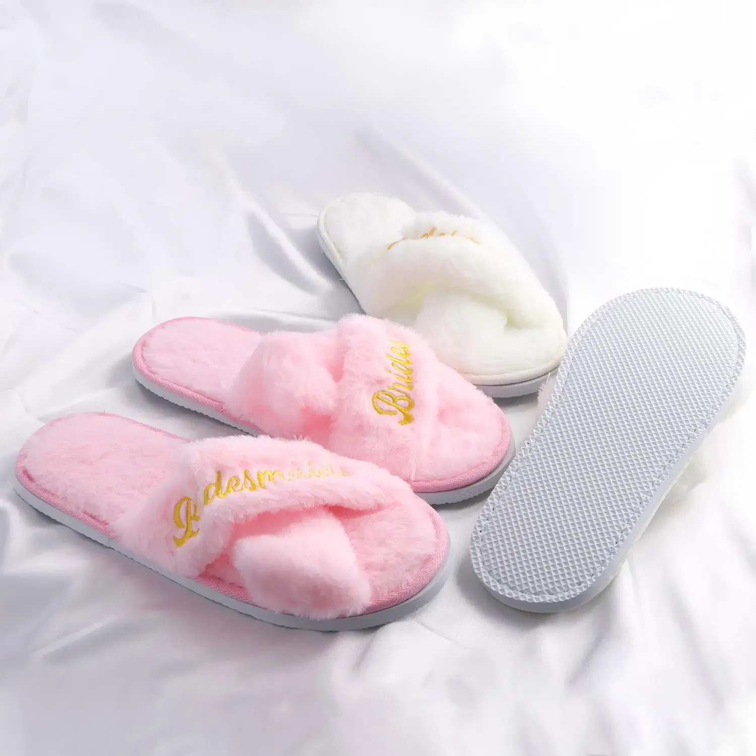 Color: Grape, Shoe Size: One Size - Personalized Wedding Name Slipper Bridal Party Fluffy Slippers Warm Soft Ladies Home Shoes Bridesmaids Gifts