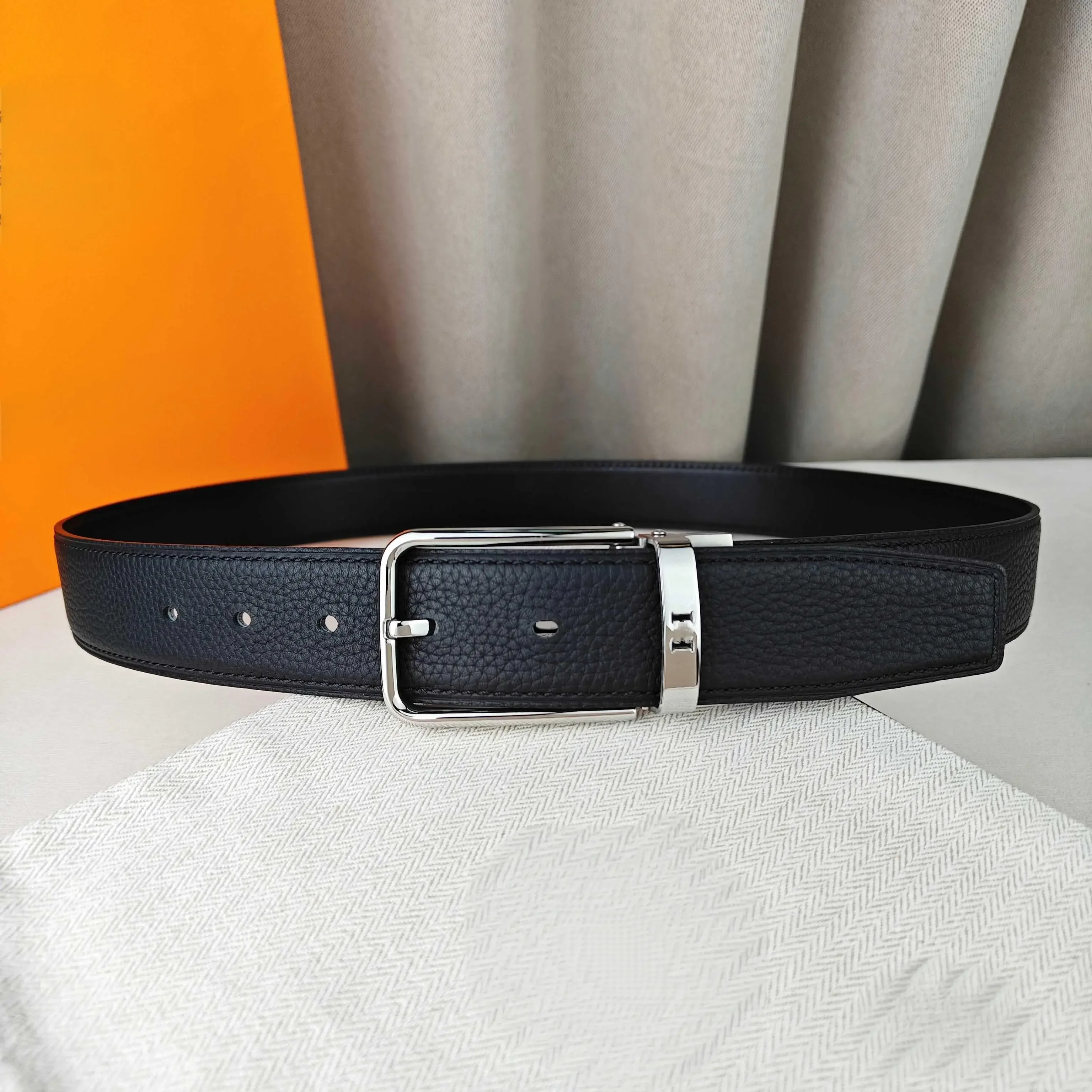 Color: Gold - Light Luxury Style Pin Buckle Belt Top Quality First Layer Cowhide Black Lychee Surface Luxury Gift Men's High-end Belt