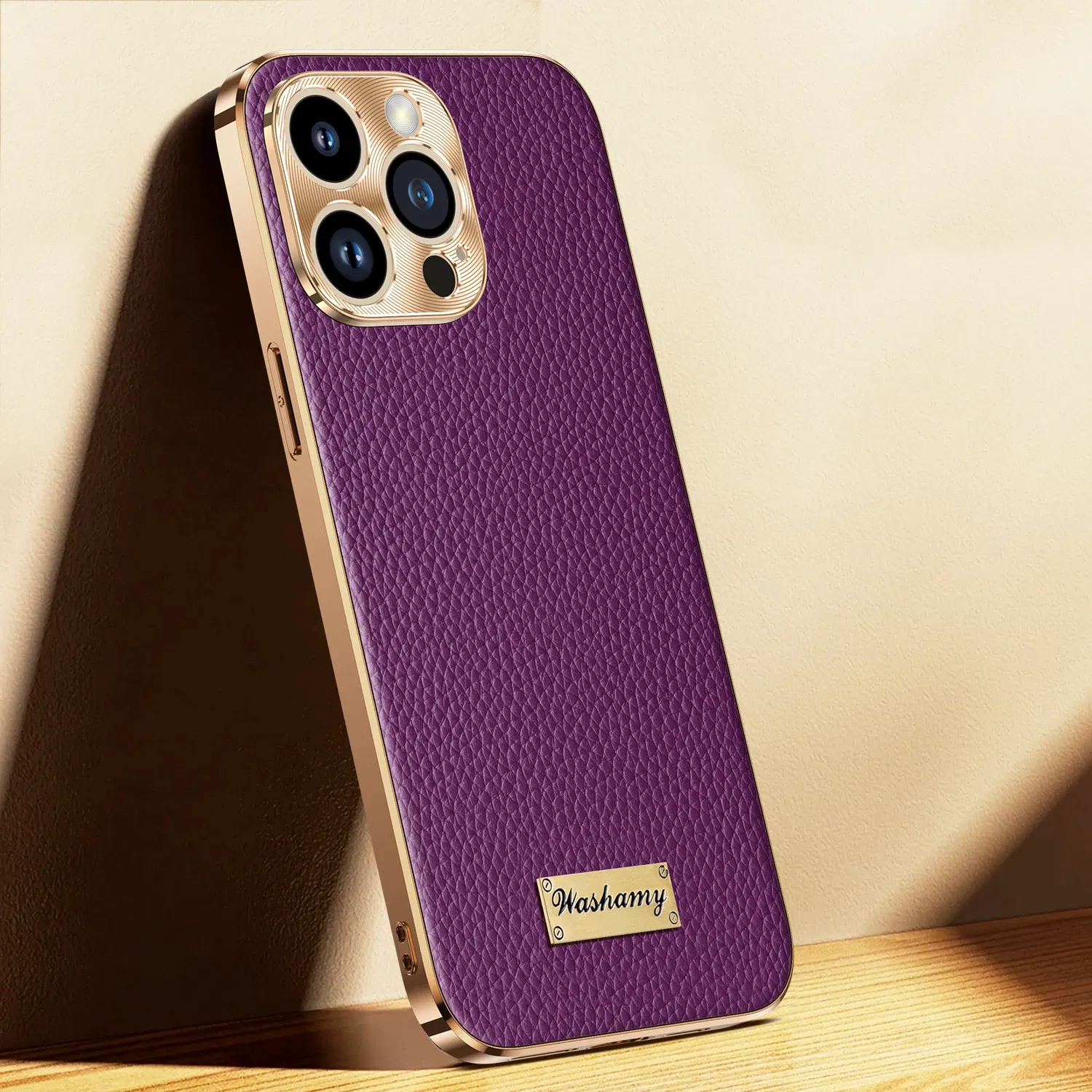 Color: Brown, Compatible-Phone Models: For iPhone 13 Pro - Luxury Genuine Leather Phone Case For iPhone 15 14 13 Pro Max Plating Soft Silicone Frame Shockproof Cover For iPhone 16 Pro Max