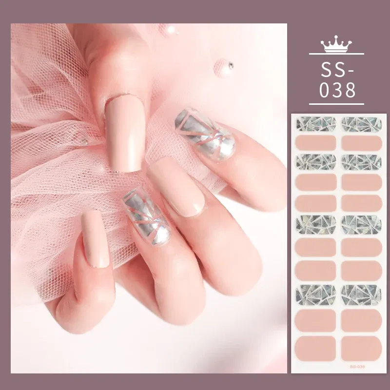 Color: Khaki - 22 Tips Blue and White Shiny Speckles Nail Art Sticker Full Cover Nail Stickers Last Update Nail Wraps Lot Sticker for Nails