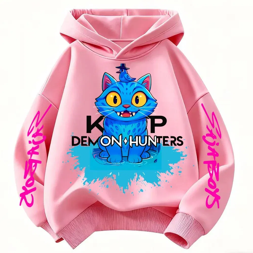 Color: WHITE, Kid Size: 4T - 2025 New Saja Boys Derpy KPop Demon Hunter Cartoon Boy Hooded Sweatshirt Warm Wave Fashion Casual Tops Casual Black Clothing