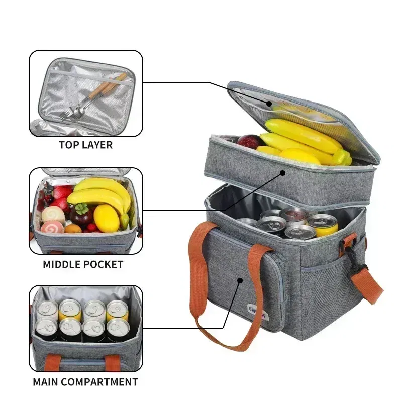 Color: Blue - BAGNEER Thermal Lunch Bag Camping Picnic Food Cooler Bags Insulated Case Waterproof Office School Lunchbag Shoulder Cooling Box