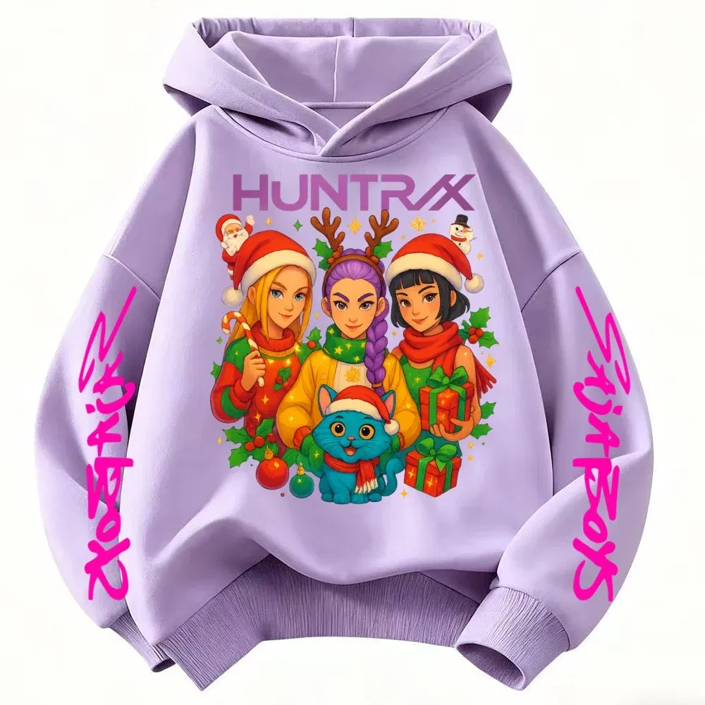 Color: Gold, Kid Size: 6 - KPop Demon Hunters Christmas Hoodie Girls Fashion Casual Sweatshirt Movie Kids K-Pop Demon Hunters Hooded Tops