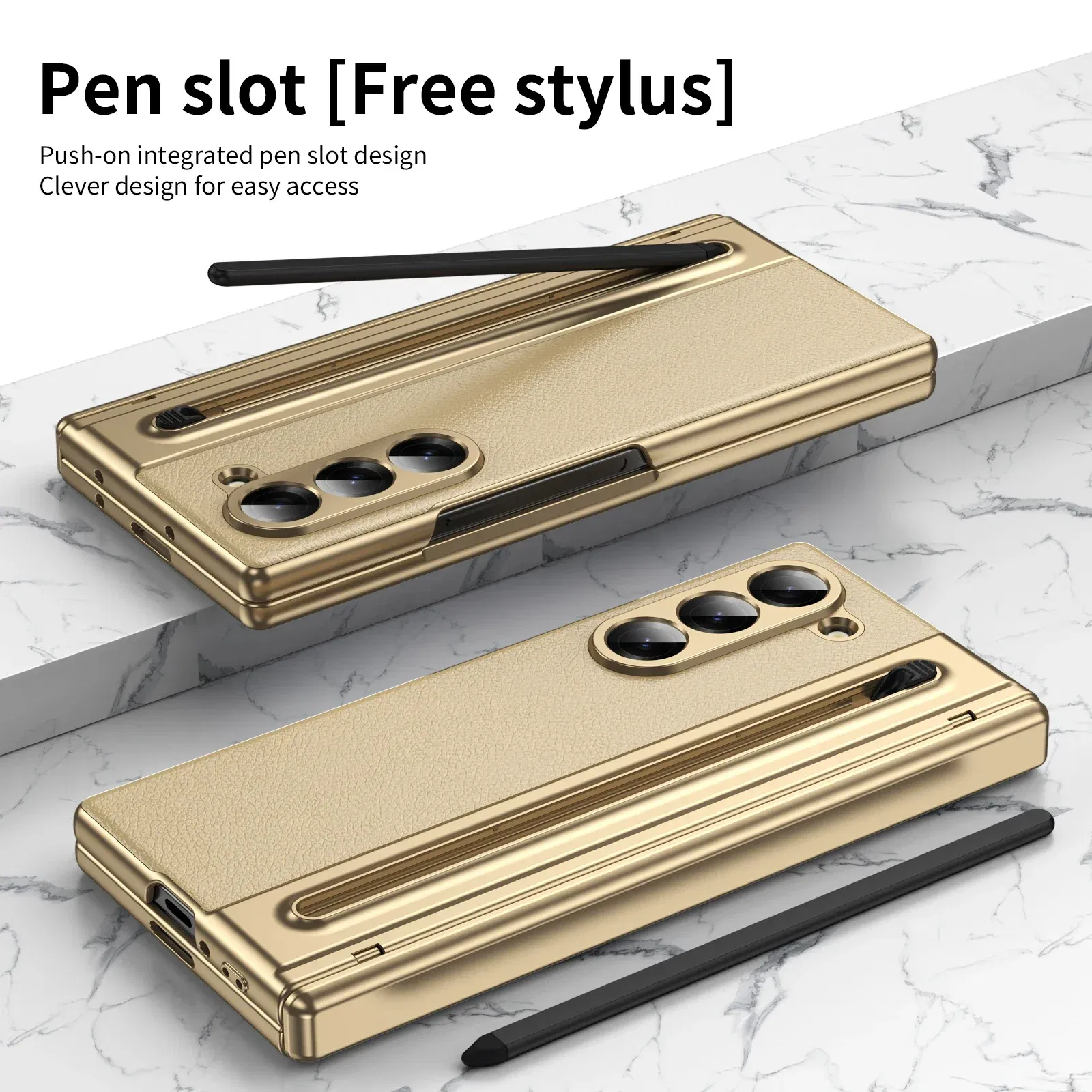 Color: Blue, Material: aluminum - With Touch Pen For Samsung Galaxy Z Fold 6 Slim 5 W25 5 4 3 Case Leather Plating Hinge 360 Full Screen Protector Folding Cover