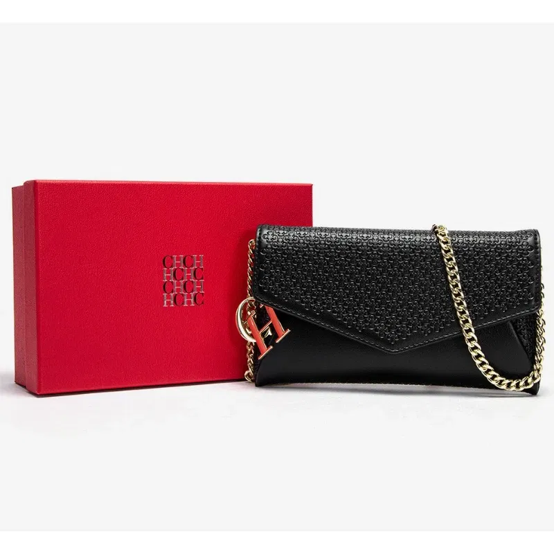 Color: Dark Red - Carolina Herrera Women's Travel Versatile Shoulder Bag Crossbody Bag Mobile Phone Lipstick Storage Bag with Chain Shoulder Bag