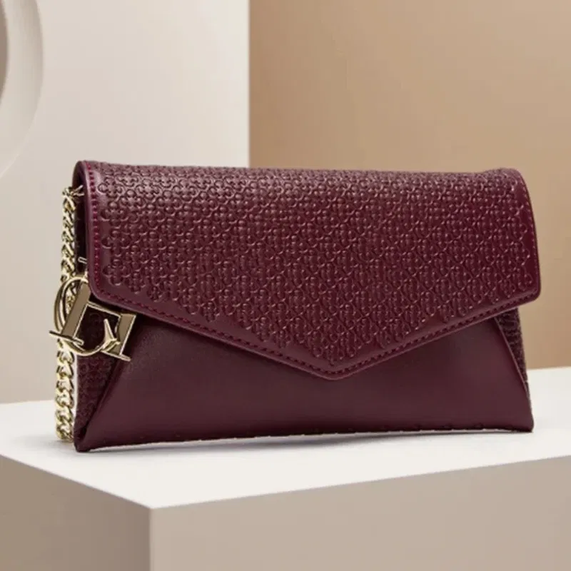 Color: Dark Red - Carolina Herrera Women's Travel Versatile Shoulder Bag Crossbody Bag Mobile Phone Lipstick Storage Bag with Chain Shoulder Bag