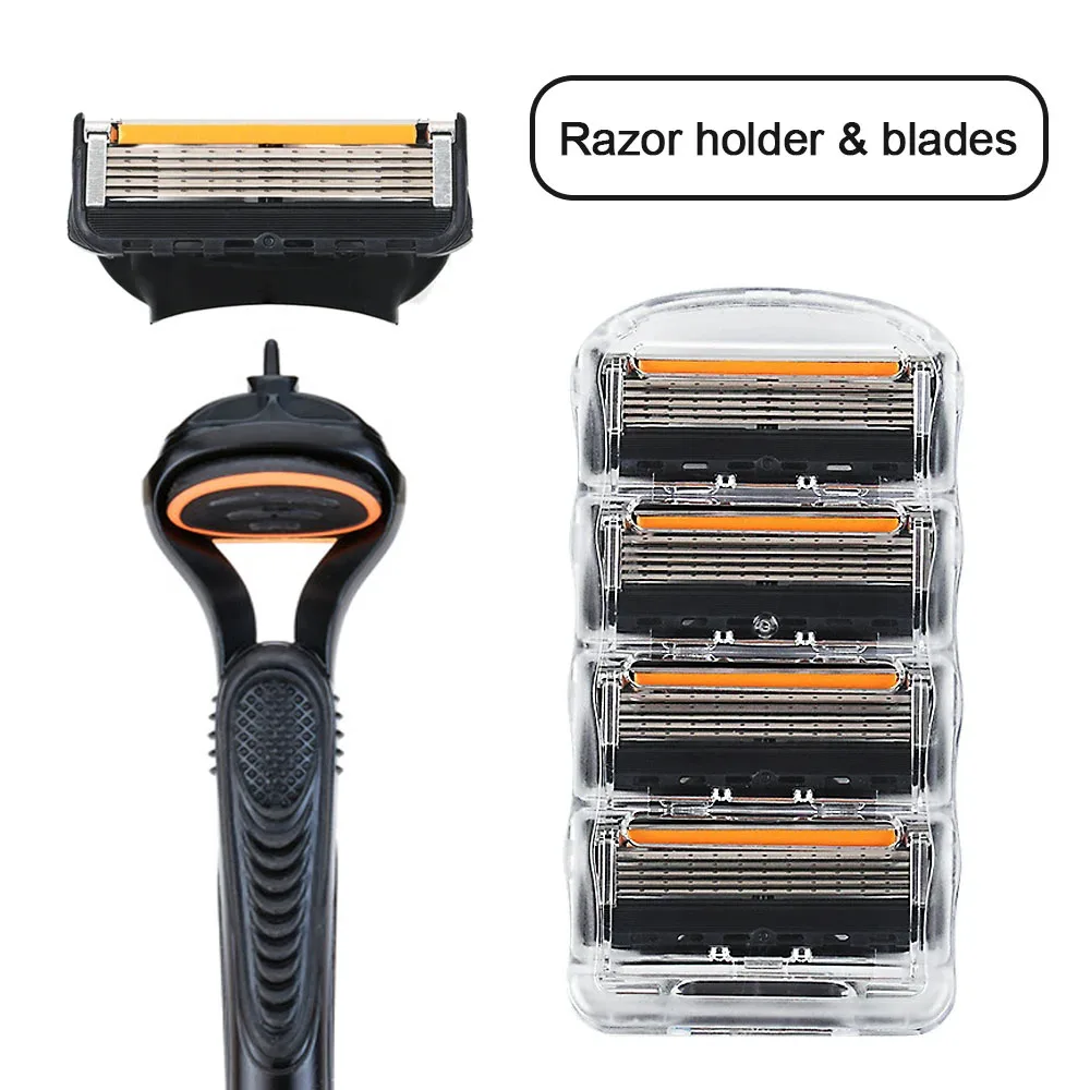 Color: grey - 4/12/24 Pcs 5-layer Men's Razor Fusion Pro Power Shaving Shaver Male Face Beard Hair Trimmer 5 Layer Blades Replacement Refills