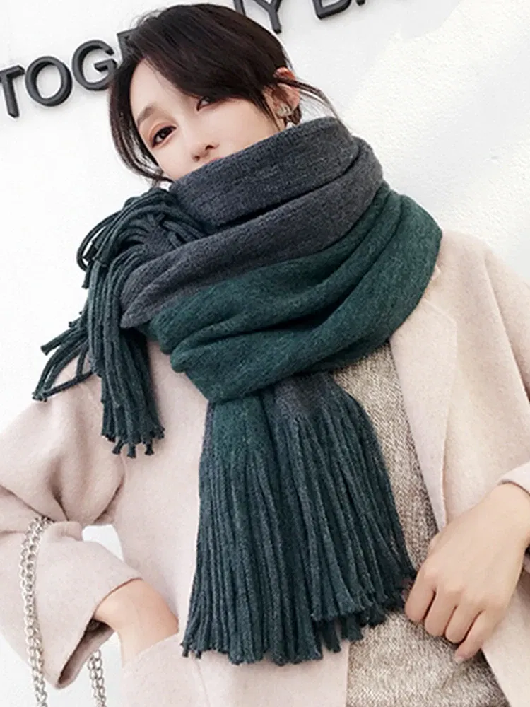 Color: Beige, Size: One Size - New Knitted Solid Double-Sided Scarf Headscarf Winter Women Lady Men Preppy Style Soft Warm Scarve Mujer Femme Male Wrap Shawl