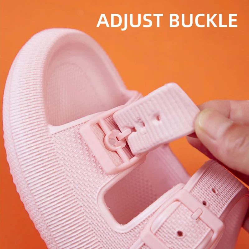 Color: GRAY, Shoe Size: 44-45 - Fashion Buckle Thick Platform Slippers Women Home Soft Sole eva Cloud Slides Sandals Woman 2025 Summer Non Slip Beach Flip Flops