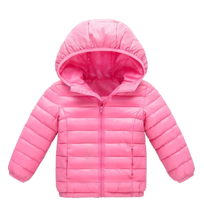 Color: Pink, Kid Size: 3T - Boys Girls Autumn Down Coats Kids Winter Windproof Jackets Children Solid Color Hooded Outerwear Teenager Fashion Warm Clothing
