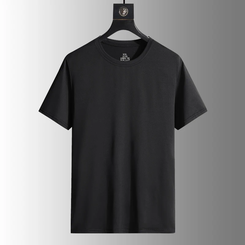 Color: Khaki, Size: XL - Men's Silk Ice Round Collar T-shirt, Simple Running Fitness Suit, Breathable Thin T-shirt, Quick Dry T-shirt, Summer
