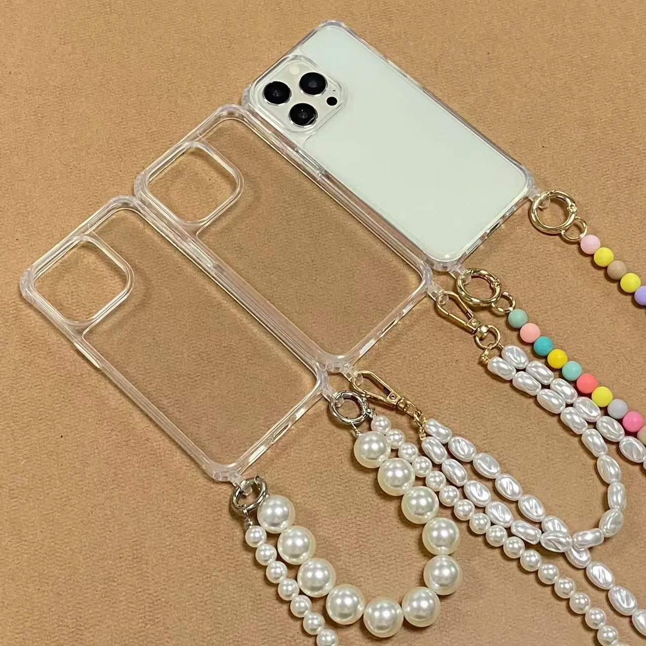 Color: Sky blue, Bundle: Case & Strap, Material: PE - Korean Pearl Bracelets Chain Case with Lanyard Aesthetic Luxury Shell for Iphone 15 12 14 Pro Max XR X XS 7 8 Plus 15 Pro Cover