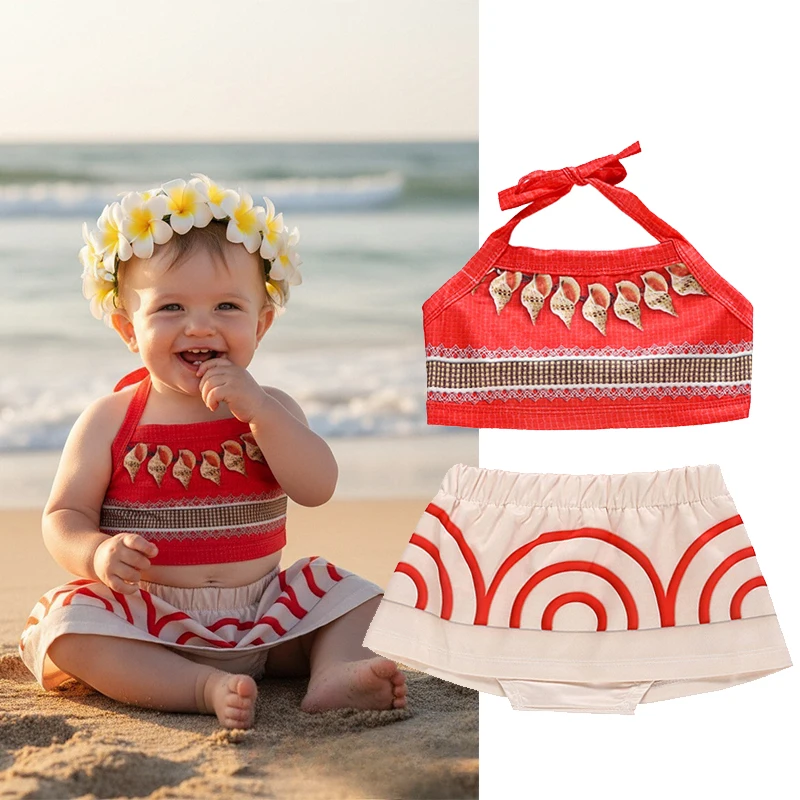 Color: Brown, Kid Size: 4T - Little Girls Cospaly DISNEY Moana Kids Two Pcs Set Top +Pants Infant Vaiana Role Play Festival Princess Costume Casual Clothes