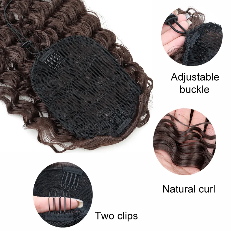 Color: 4/27HL - Synthetic Long 22Inch Kinky Curly Ponytail Extensions Clip in Drawstring Ponytail Wig Afro Pony Tail Women Hairpiece
