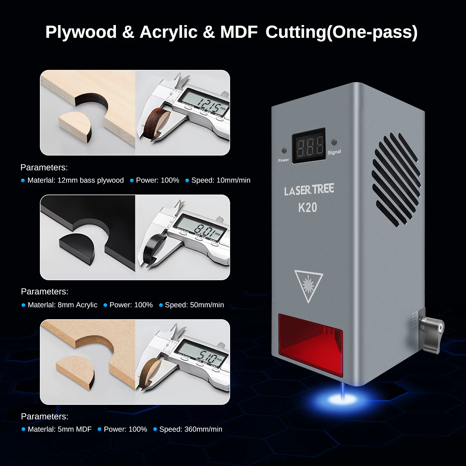 Color: black, Size: XS, Ships From: CHINA - LASER TREE K20 20W Optical Power Laser Head with Air Assist TTL Blue Light Module for Laser Machine Cutting Engraving DIY Tools