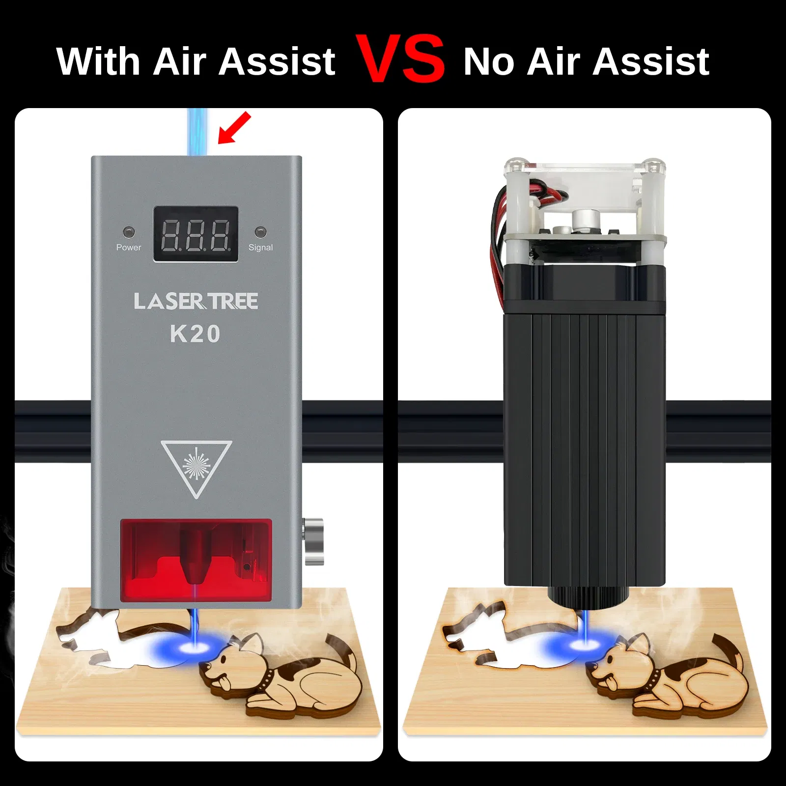Color: black, Size: XS, Ships From: CHINA - LASER TREE K20 20W Optical Power Laser Head with Air Assist TTL Blue Light Module for Laser Machine Cutting Engraving DIY Tools
