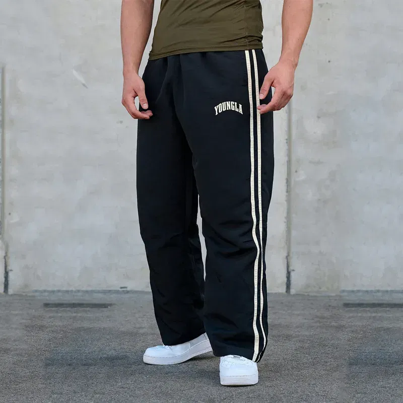 Color: black, Size: S - Jogger Men's Sweatpants Gym Sports Fitness Splicing Strips Printing Mid Waist Casual Pants Ya Fashion Men Clothing Wide Leg Pan
