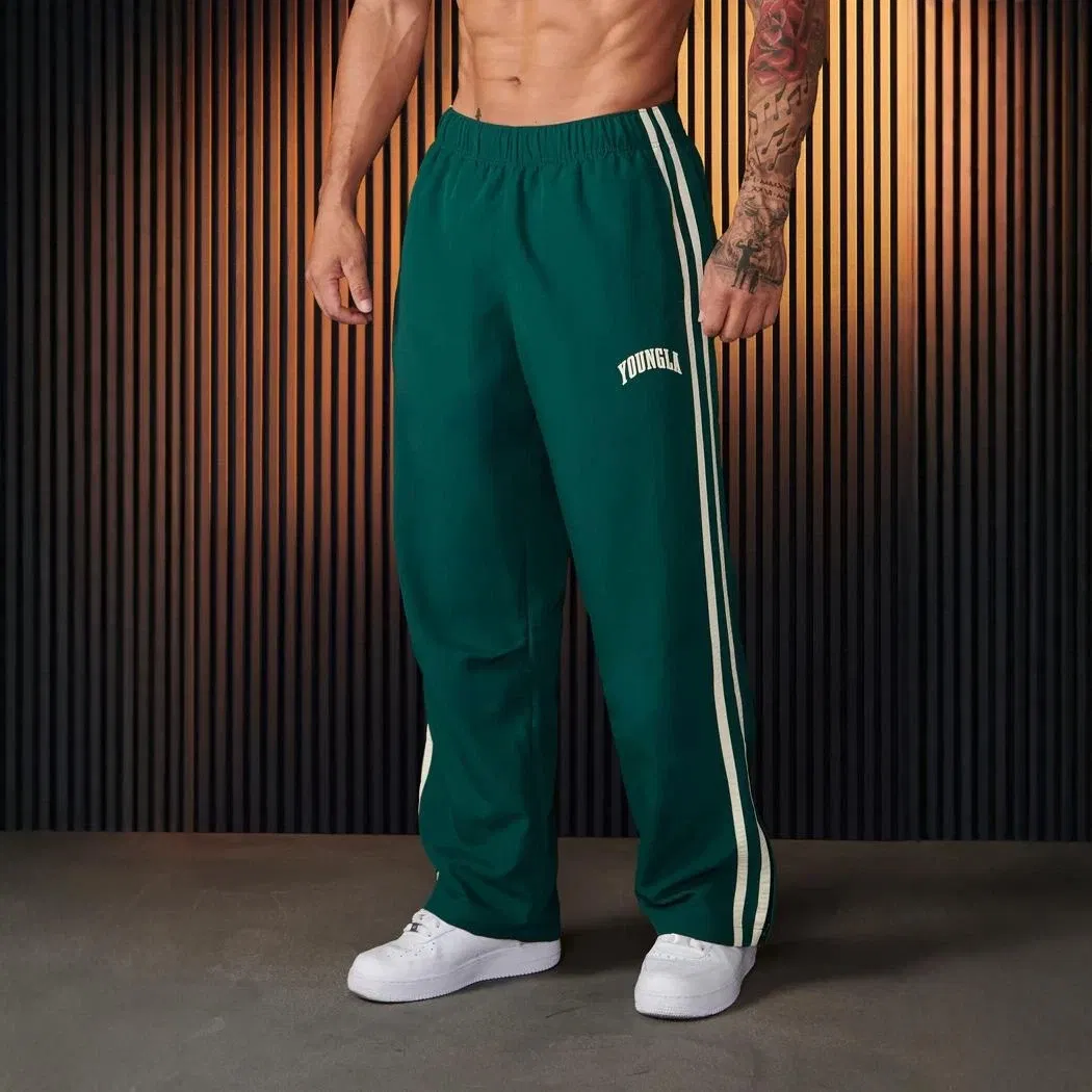 Color: black, Size: S - Jogger Men's Sweatpants Gym Sports Fitness Splicing Strips Printing Mid Waist Casual Pants Ya Fashion Men Clothing Wide Leg Pan