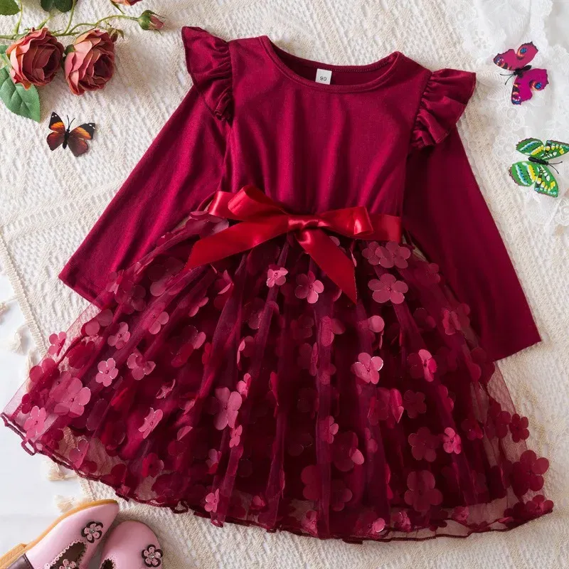Color: Chocolate, Size: One Size, Height: 170 - Lilo Stitch Girl Baby Dresses Spring Autumn Child Long Sleeve Sweet Princess Dress Mesh Newborn Casual Dress Birthday Party 2-6Y