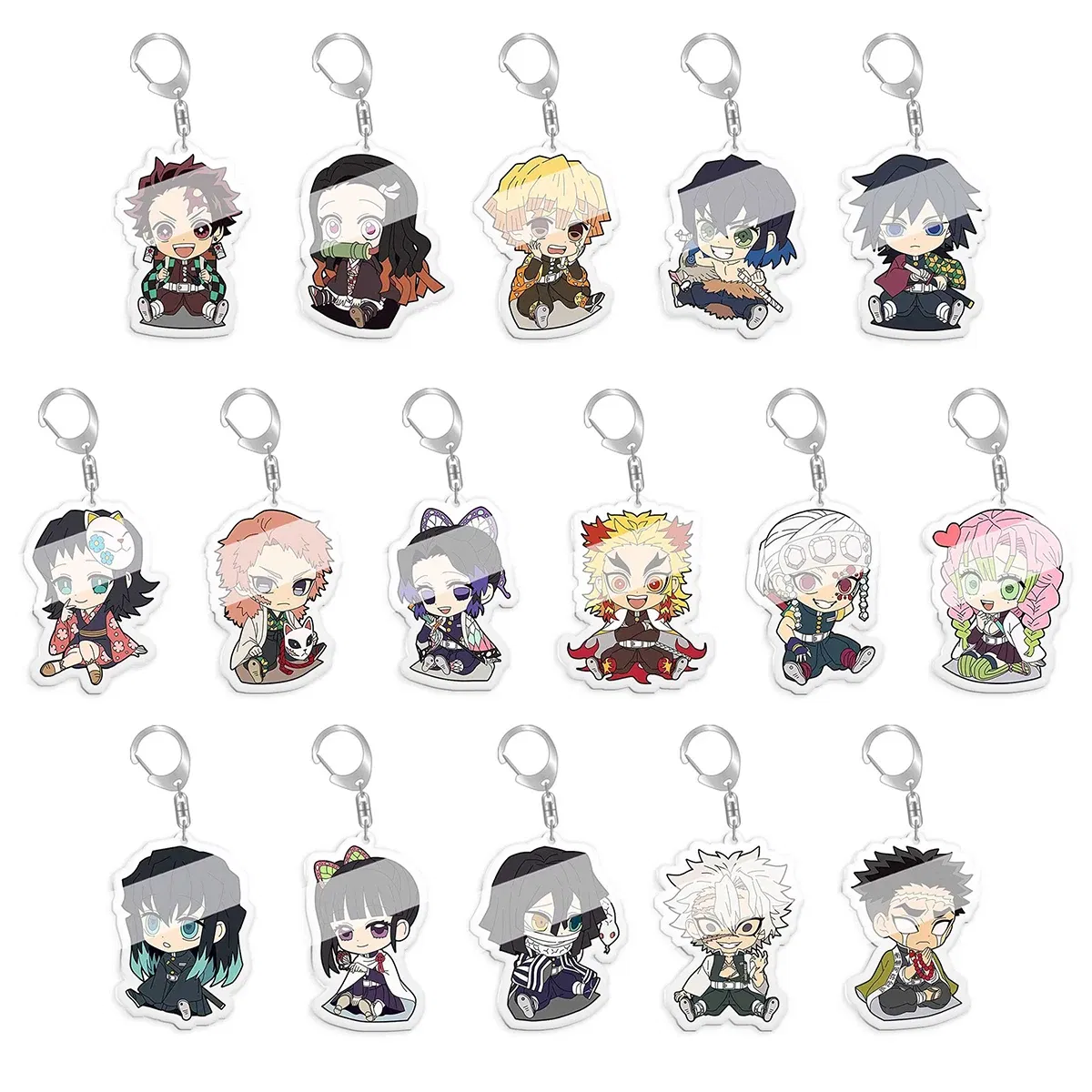 Color: green - 16pcs/set Anime Keychains Keychain Demon Slayer Kimetsu No Yaiba Acrylic Key Ring Cute Funny Cartoon for Friends wholesale