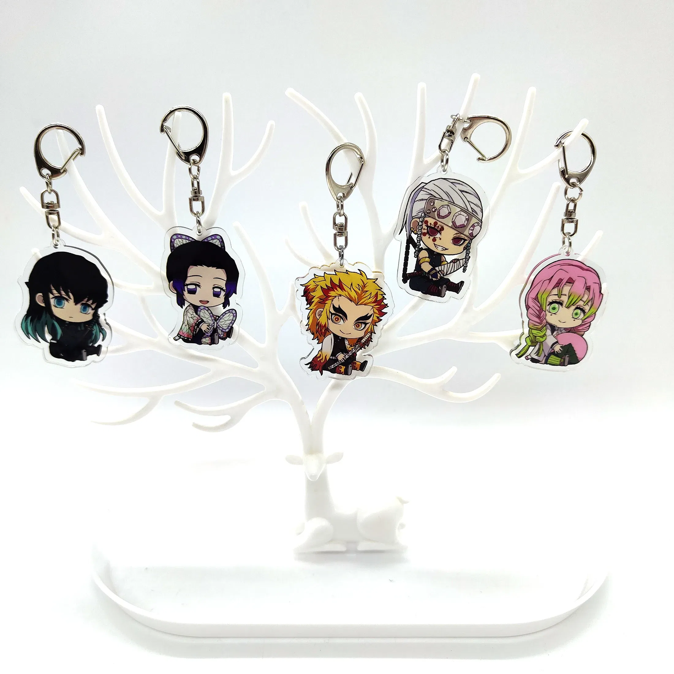 Color: green - 16pcs/set Anime Keychains Keychain Demon Slayer Kimetsu No Yaiba Acrylic Key Ring Cute Funny Cartoon for Friends wholesale