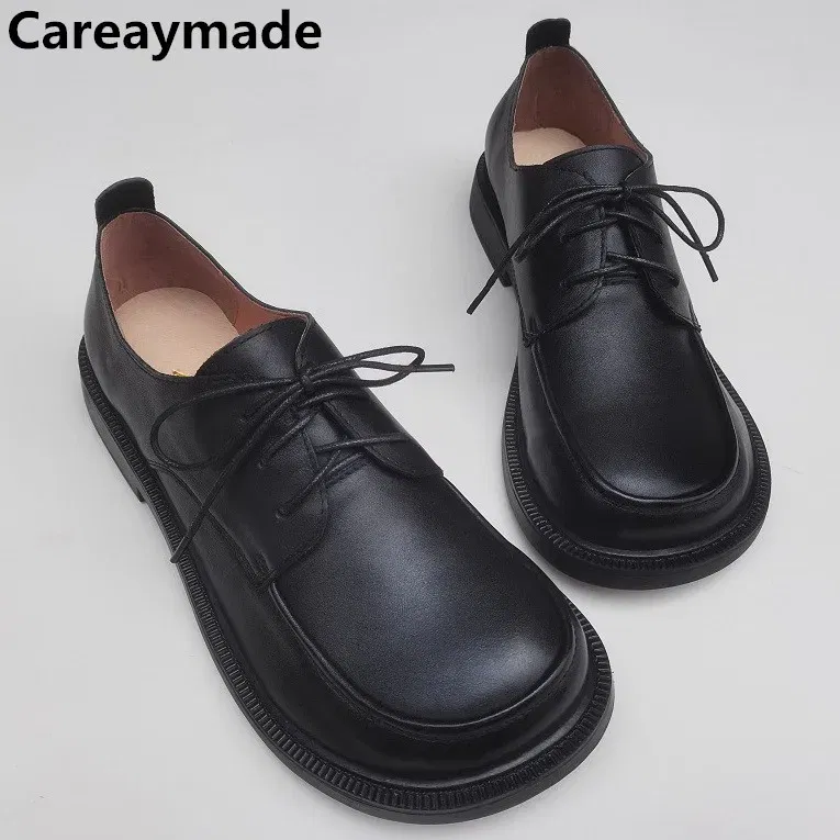 Color: Brown, Shoe Size: 9.5 - Careaymade-Genuine leather big head wide version men's English lace up leather shoes business leisure original single shoes