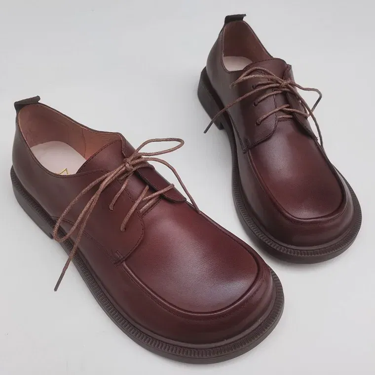 Color: Brown, Shoe Size: 9.5 - Careaymade-Genuine leather big head wide version men's English lace up leather shoes business leisure original single shoes