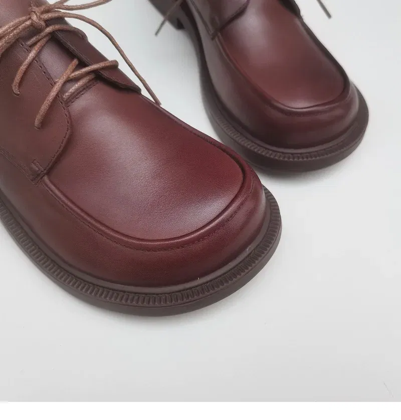 Color: Brown, Shoe Size: 9.5 - Careaymade-Genuine leather big head wide version men's English lace up leather shoes business leisure original single shoes