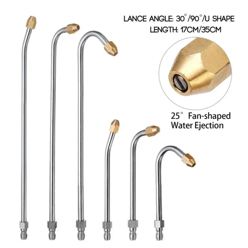 Color: light green - 25?°/90?°/U High Pressure Washer Extension Wand With 1/4 Quick Connector Lance Spear With CurvedHead Rod Cleaning Tool for car