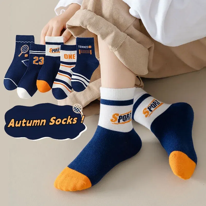 Color: Blue, Size: 2-3T - Children's Socks Autumn Boys Cartoon Dinosaur Socks 1-14T Kids Cotton Socks Student Sporty Socks 5 Pairs