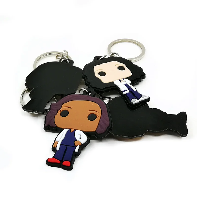 Color: black - 1PCS PVC Rubber Key Ring Classic Anime Figure Mold Doctor Shape Petty Mini Key Holder Accessories Charms Fit Kid Gift Trinkets