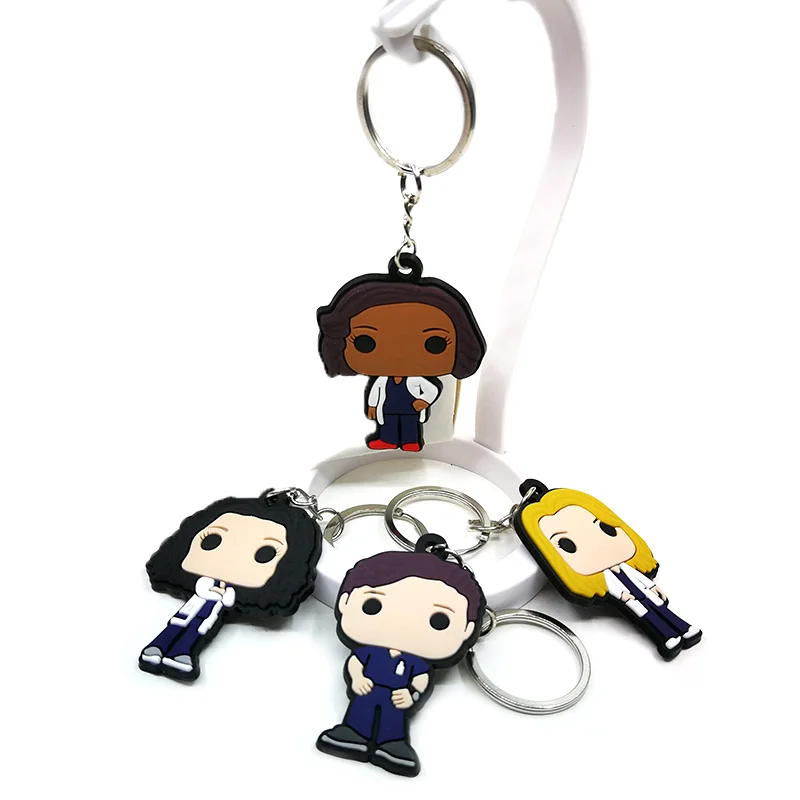 Color: black - 1PCS PVC Rubber Key Ring Classic Anime Figure Mold Doctor Shape Petty Mini Key Holder Accessories Charms Fit Kid Gift Trinkets
