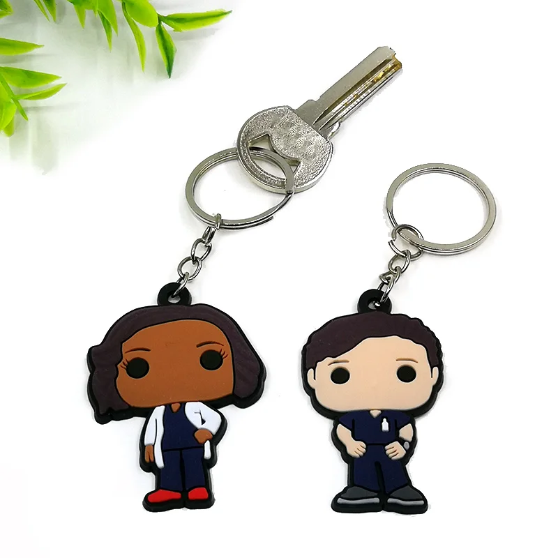 Color: black - 1PCS PVC Rubber Key Ring Classic Anime Figure Mold Doctor Shape Petty Mini Key Holder Accessories Charms Fit Kid Gift Trinkets