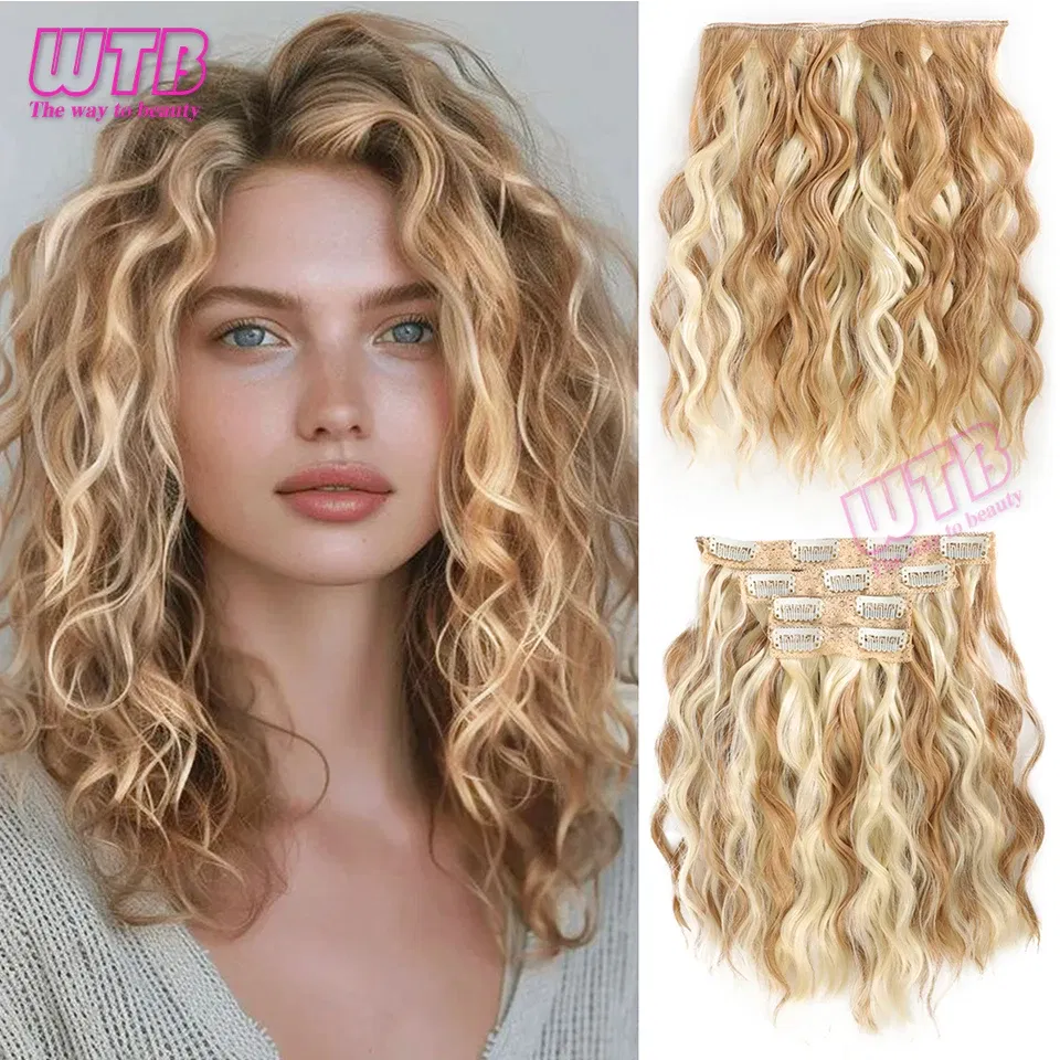 Color: #144 - Synthetic Heat Resistant Hair Extensions Multi Color Clip-in Body Wave 12inch 4 PCS Double Weft for Women Girl Daily Party Use