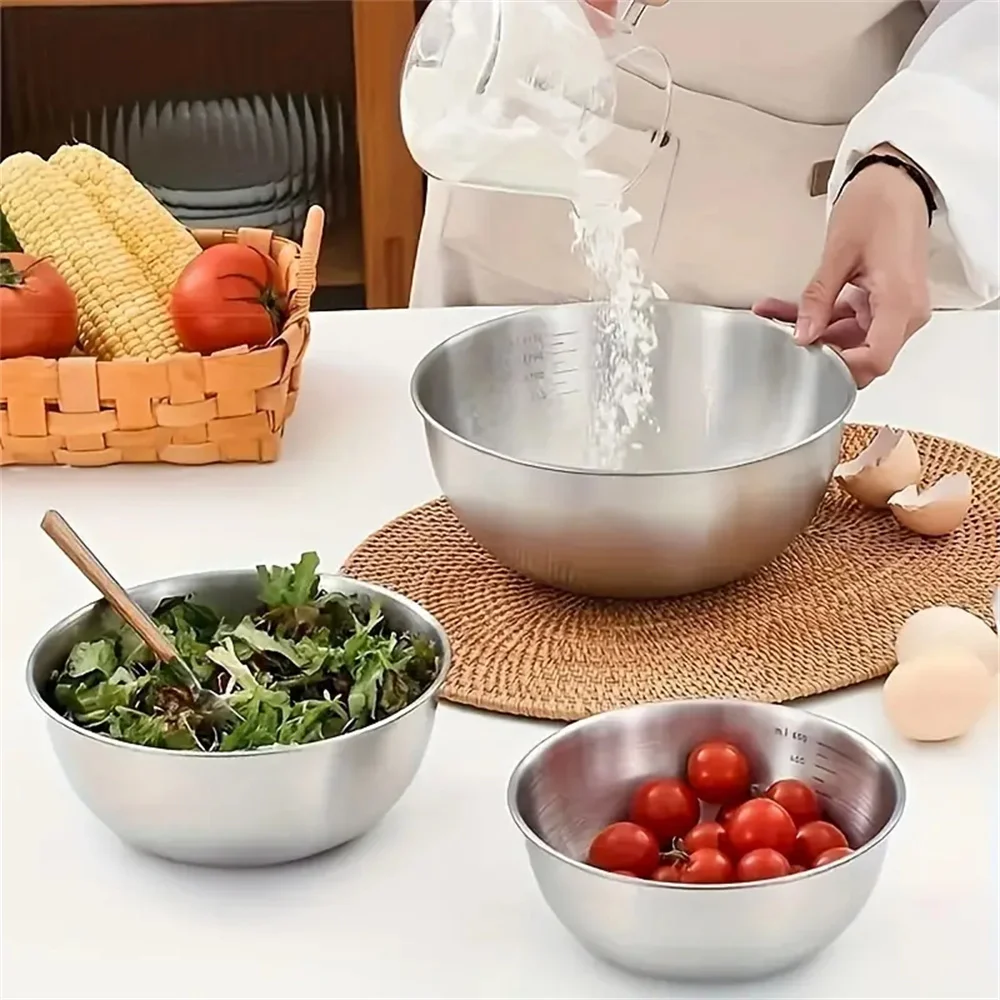Color: Brown - 1-3 Stainless Steel Bowl Set with Scale for Cooking Baking Food Storage Large Capacity Mixing Bowls for Home Kitchen Essentials