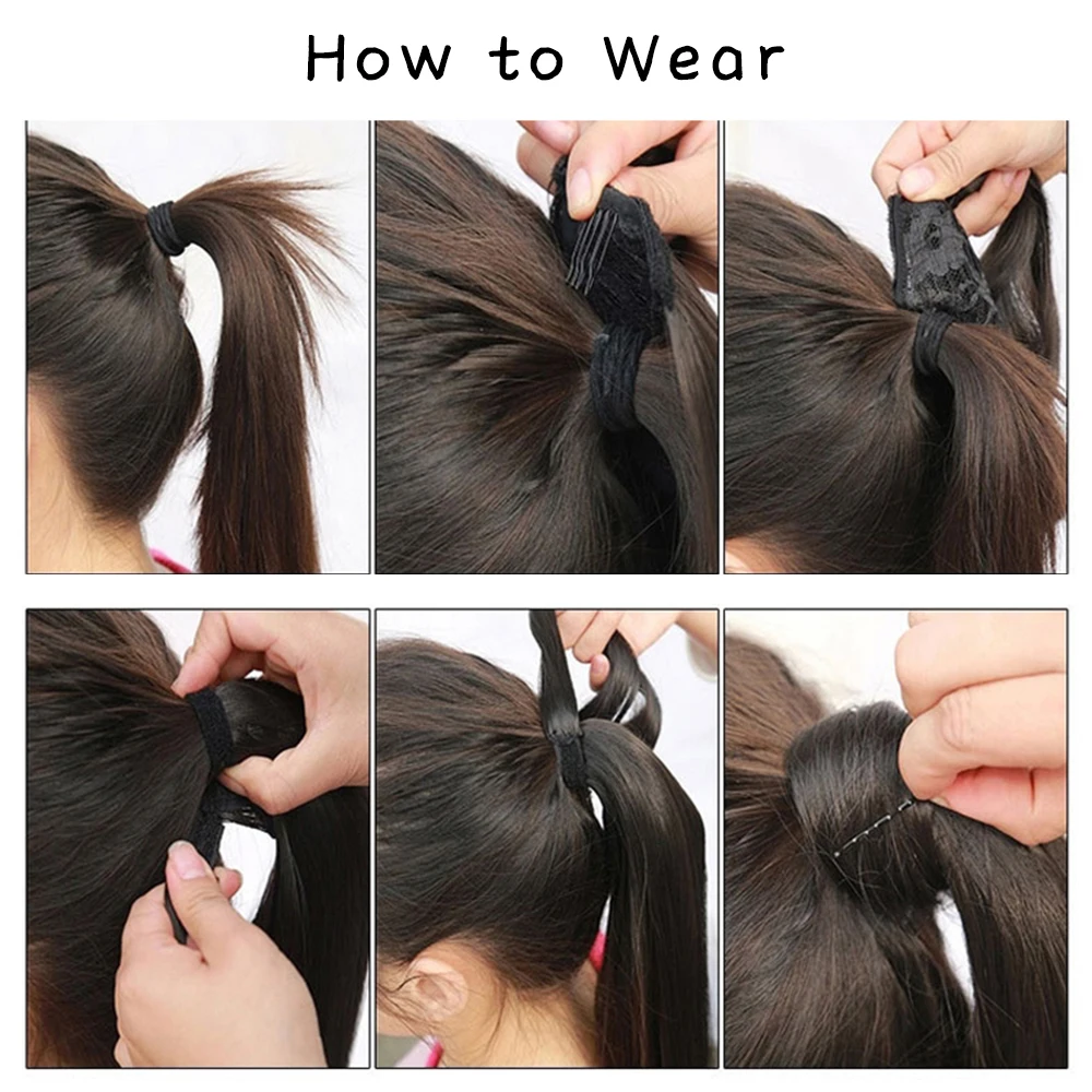 Color: T1B/27, Stretched Length: 22inches - AZQUEEN Straight Synthetic Hairpiece With Ponytail 85cm Super Long Wrap Around Clip In Hair Extensions Pony Tail For Daily Wear