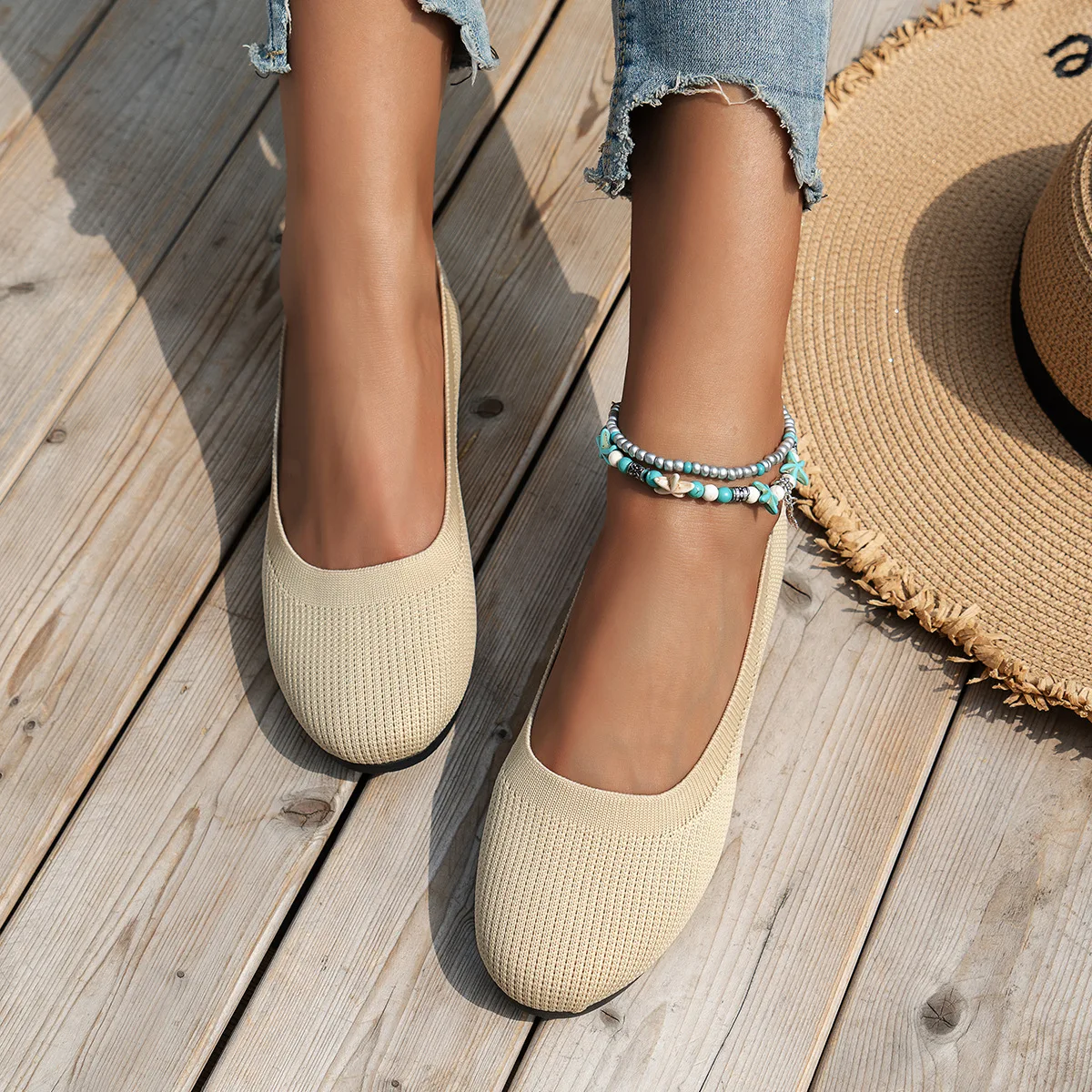 Color: Clear, Shoe Size: 37 - Elastic Knitting Flats Slip on Shoes for Women 2024 Summer Breathable Soft Loafers Woman Lightweight Casual Shoes Mom Moccasins