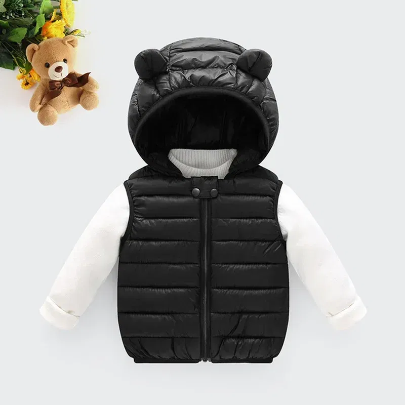 Color: Pink, Kid Size: 24M - Baby Boys Girl Warm Down Vest Toddler Cotton Waistcoat Children Autumn and Winter Clothes Kids Hooded Jackets 1-6 Years Old