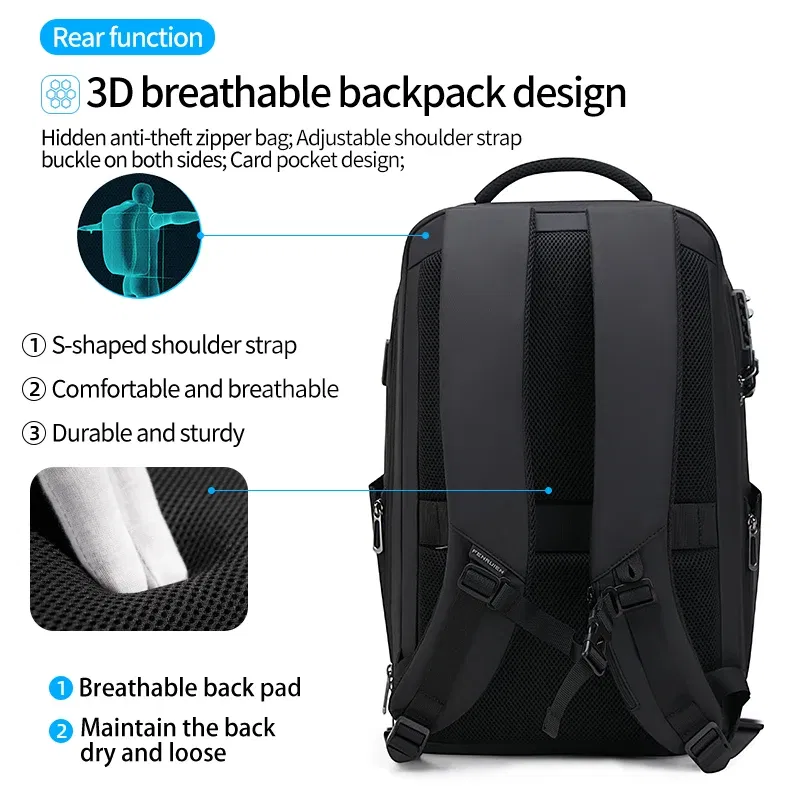 Fenruien Multifunction Men's Backpack 17.3 Inch Laptop Backpacks Anti-Theft Waterproof Business Backpacks Travel Bags 2025 New