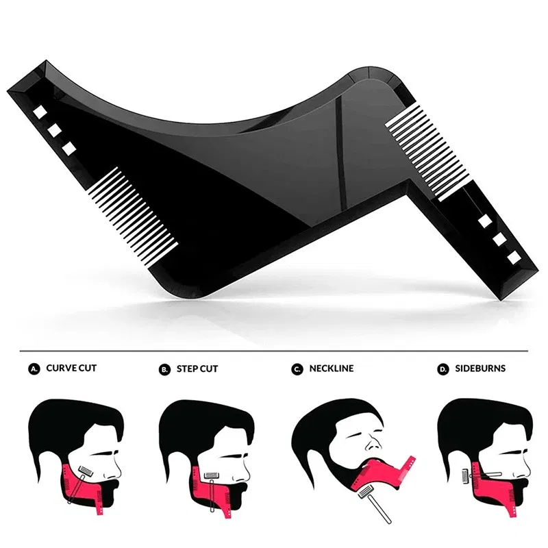 Color: green - Fashion Beard Styling Template Comb New Barber Tool Mustache Symmetry Trimming Styling Stencil 3 Colors Optional Styling comb