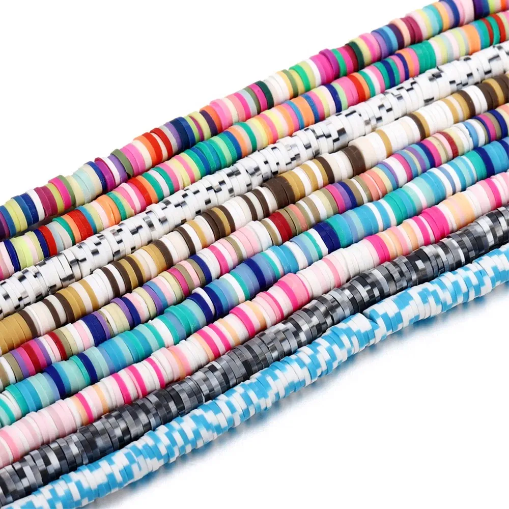 Color: khaki, Item Diameter: 6mm - 16Inch/Line 6mm Colorful Flat Round Polymer Clay Beads Loose Spacer Beads for DIY Jewelry Making Bracelet Necklace Accessories